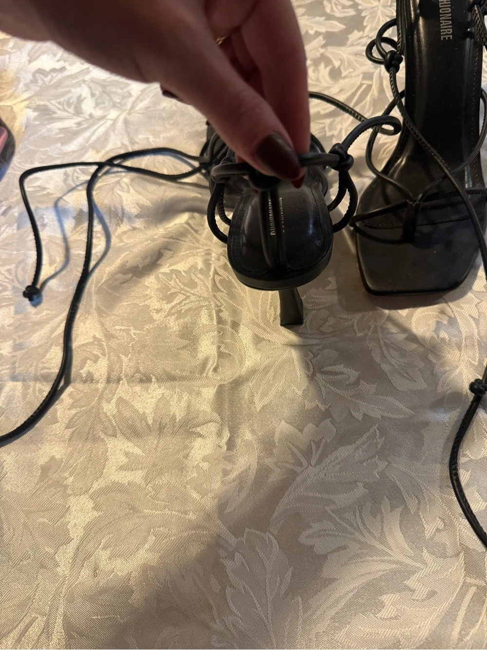 Belaire by Cushionaire Memory Foam Black Lace-Up Strappy Heels Size 8
